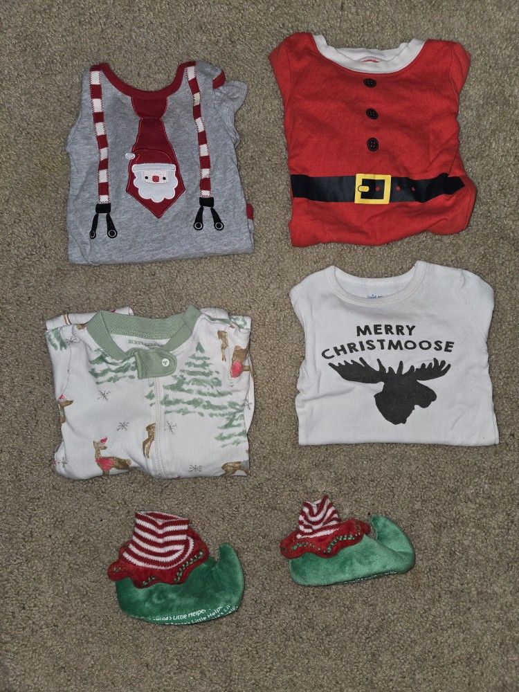 Baby Boy Christmas Outfits Size 9-18 Months Long Sleeve Bodysuit & Pajamas