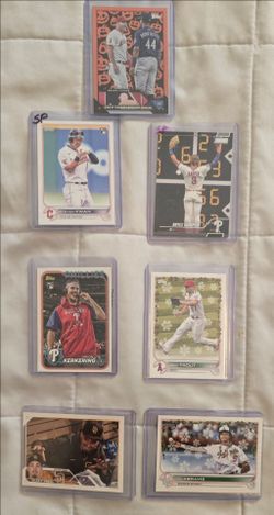 7 card SHORT PRINT LOT Bryce Harper, Kettering And Snell Golen mirrors, Trout , Abraham holiday SPs