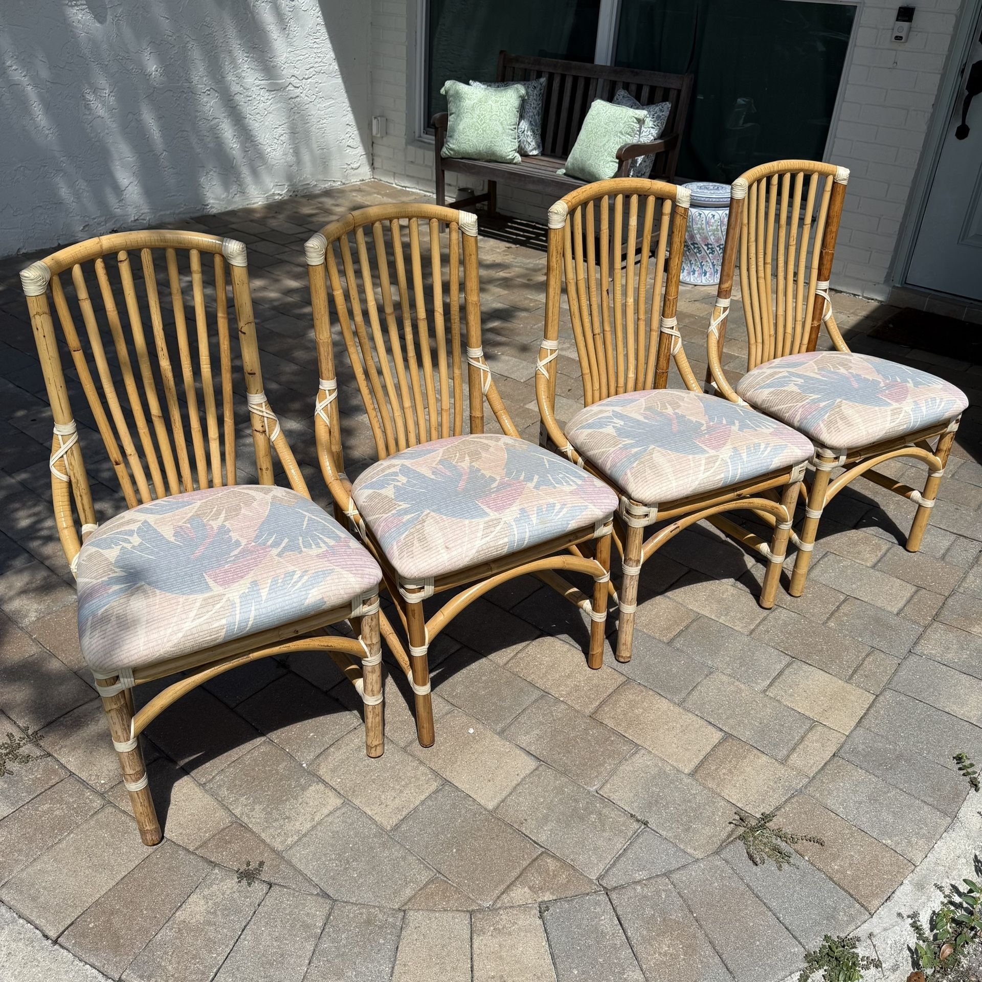 Vintage Coastal Rattan Dining Chairs – Set of 4