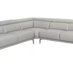 Gray Leather Sectional Sofa with Adjustable Headrests
