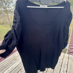 Cato Plus Size 18/20W Knit Black Sweater With Accent Cinched Sleeves