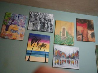 Lot Of 10 Hand Painted Canvases, Excellent Value And Charm. 
