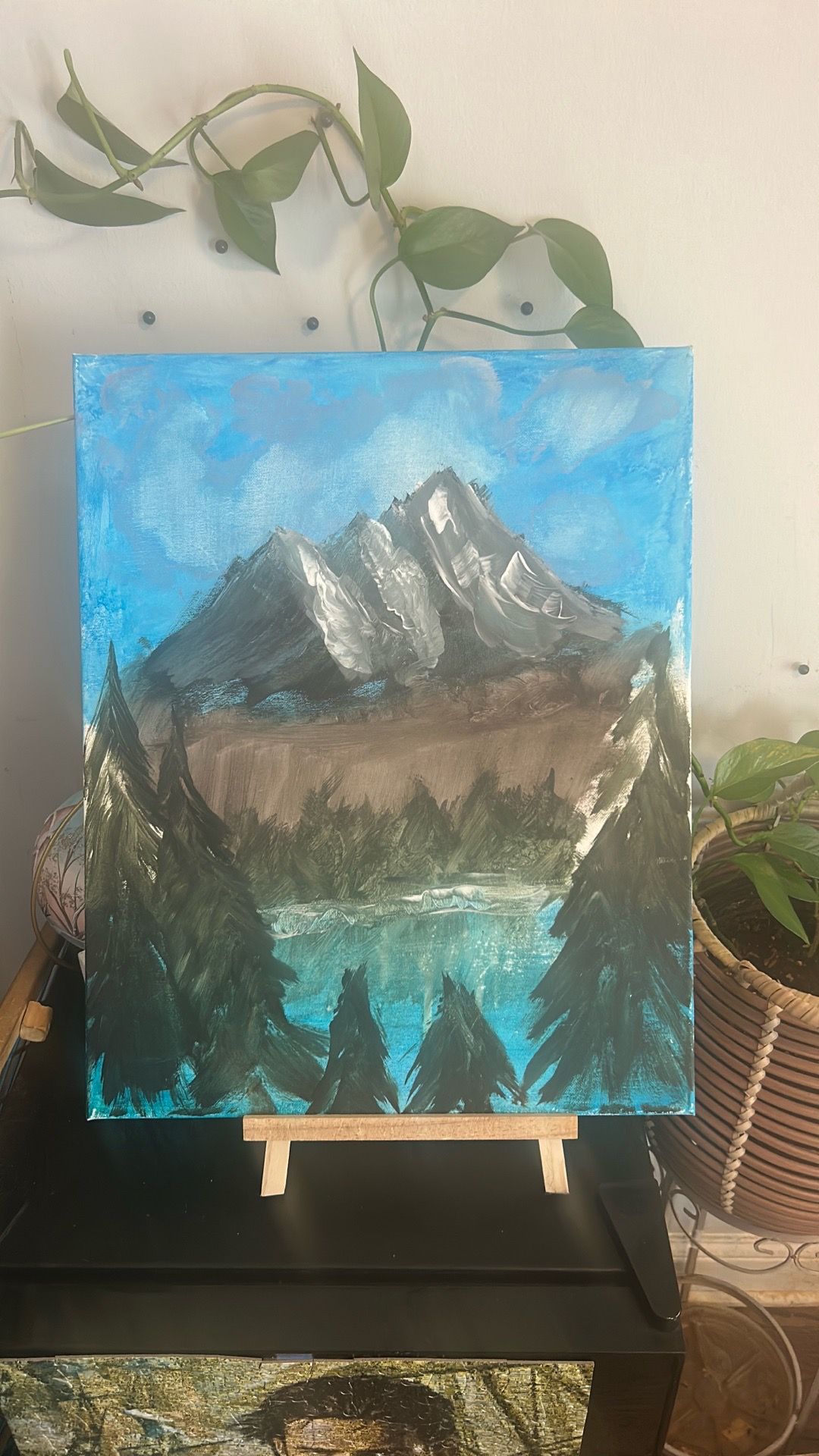 Hand Painted Mountain Lake Canvas Painting
