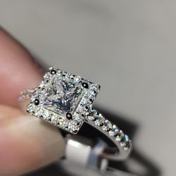 1.46 Carat Princess Cut Moissanite Ring.  Size 7