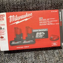 Milwaukee Two Pack M12 5.0 HO Batteries With Charger