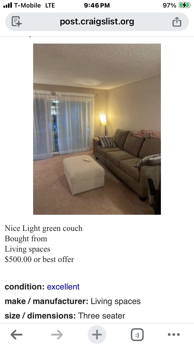 Couch light green three seater