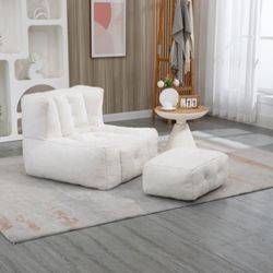 Oversized Fluffy Modern Bean Bag Chair, Soft Velvet Lazy Sofa Chair with Ottoman. [NEW]