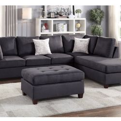 Ebony Sectional Sofa With Ottoman (Free Delivery)