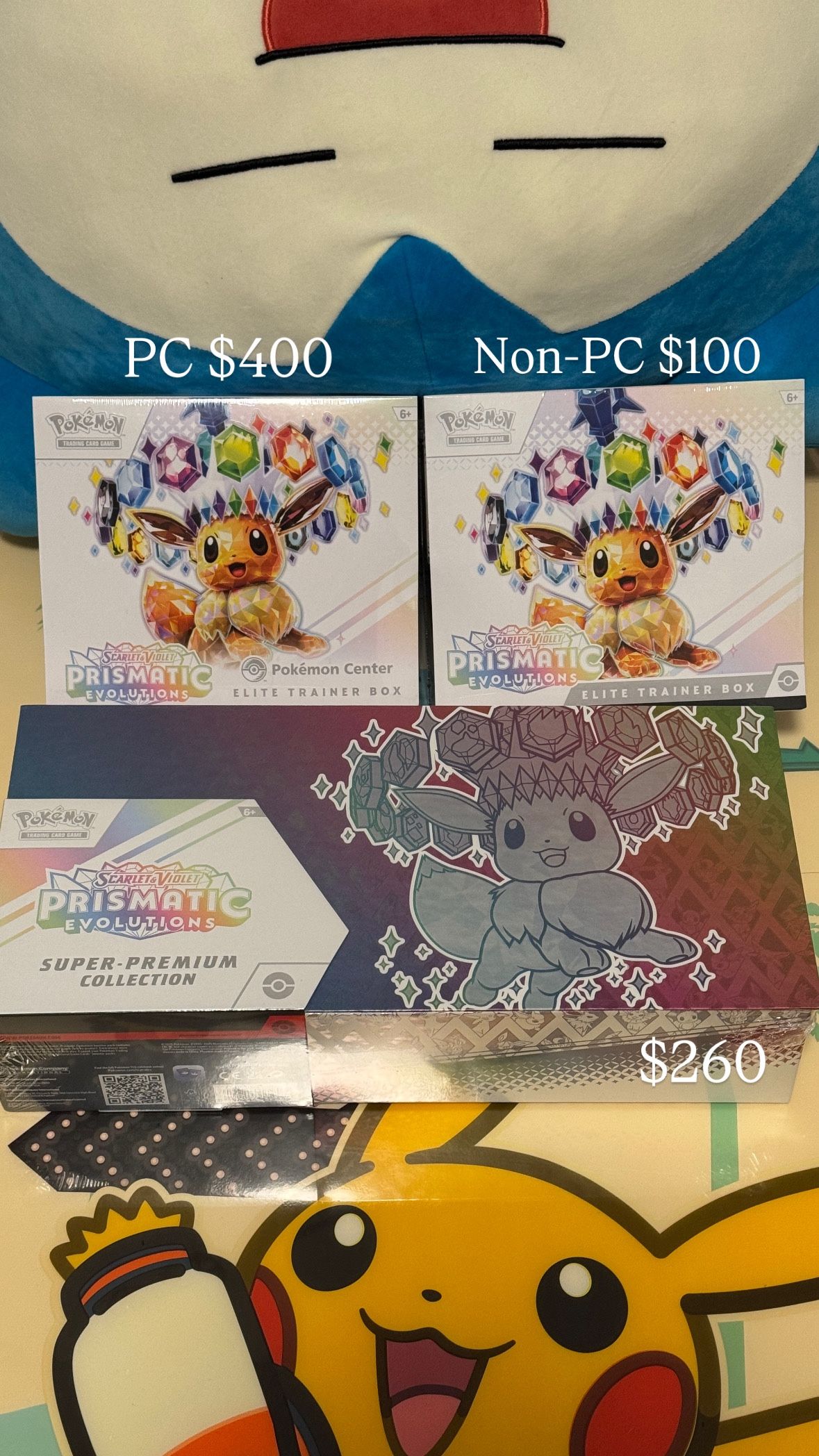 Prismatic Evolutions ETB, Pokemon Center ETB, Super Premium Collection