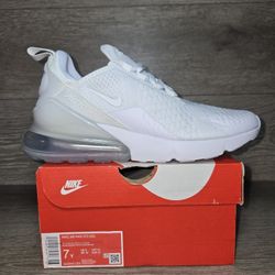 Nike Air Max 270 White Metallic Silver 943345-103  Size 7 Youth / Women 8.5 New