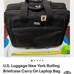 U.S. Luggage New York Rolling Briefcase Carry On Laptop Bag 16"x15"x8" Black