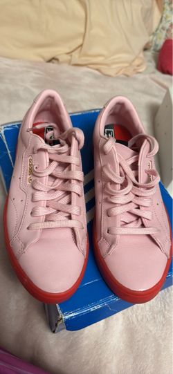 Adidas Pink Low-Top Sneakers Red Sole