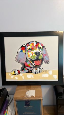 Framed Colorful Pop Art Dog PaintingDog