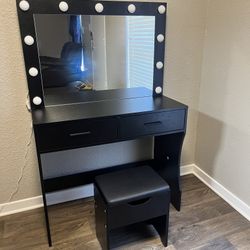 Black Makeup Vanity With Storage Stool 