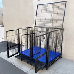 (NEW) $280 Large 49” Heavy-Duty Folding Dog Crate 49x38x43” Double-Door Cage Kennel w/ Divider