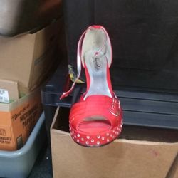 Red Satin Cristal Covered Pumps New 