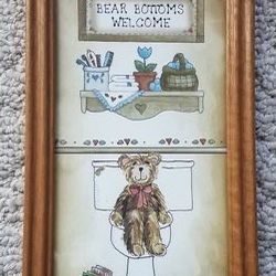 Bear bottoms welcome artwork with wooden frame