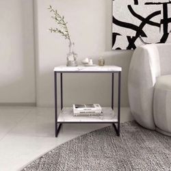 Faux Marble Side Table, White Marble End Table Small Coffee Table
