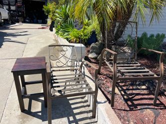 Free patio metal chairs adjustable back and wood stool