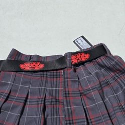 SWIXXZ Anime Grey, Red & Black Plaid Skirt