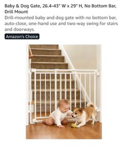 Baby & Dog Gate No Bottom Bar Drill Mount
