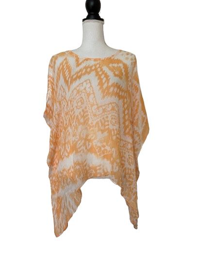 New Chico’s Orange Floral Wrap Beach Coverup Kimono, Sz S/M