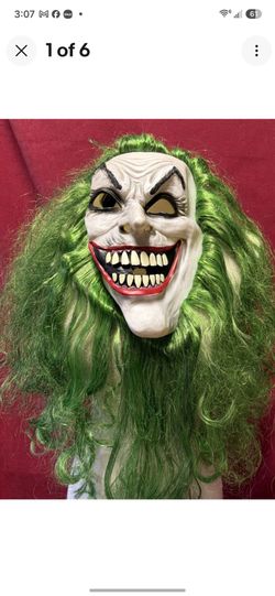 Creepy Clown Halloween Mask with Green Hair