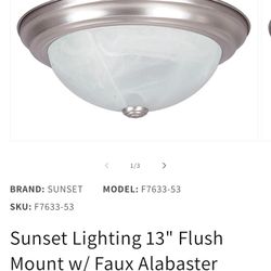 NEW - Luminance Sunset Lighting F7632-53 One Light Flush Mount - Faux Alabaster Glass, Dimmable - with Satin Nickel Finish
