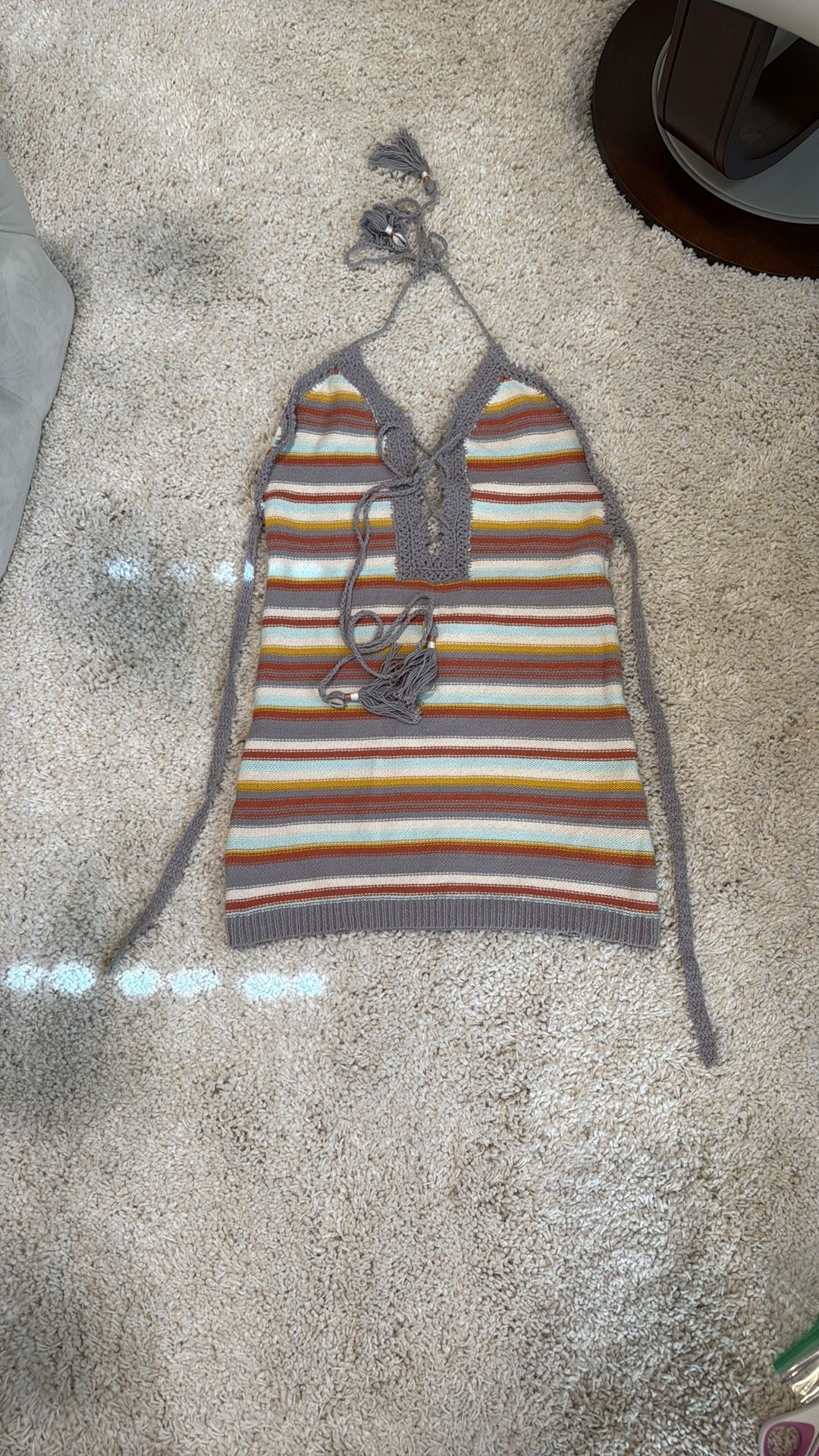 Striped Knit Halter Top dress crochet gray white mint orange brick red new small from The Boutique Swim Coverup very short