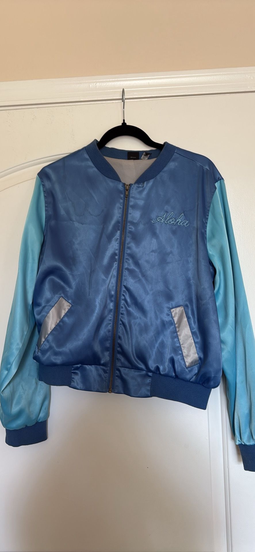 Disney Stitch Blue Satin Bomber Jacket XL