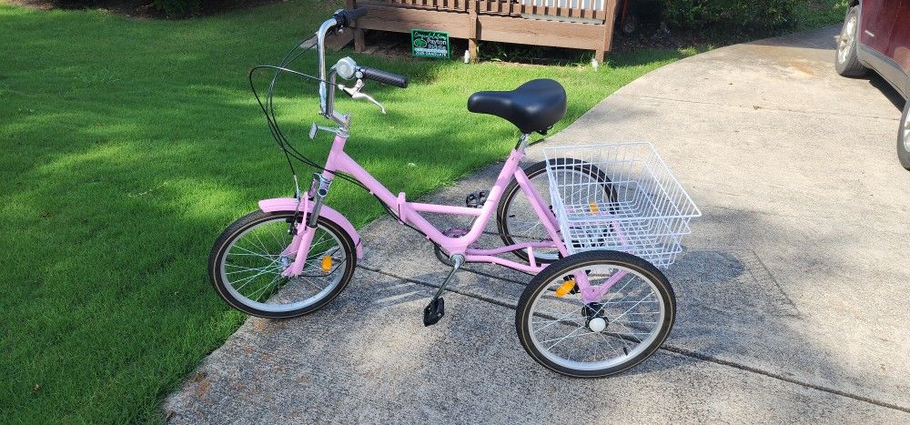 Pink Adult Foldable Tricycle with Basket