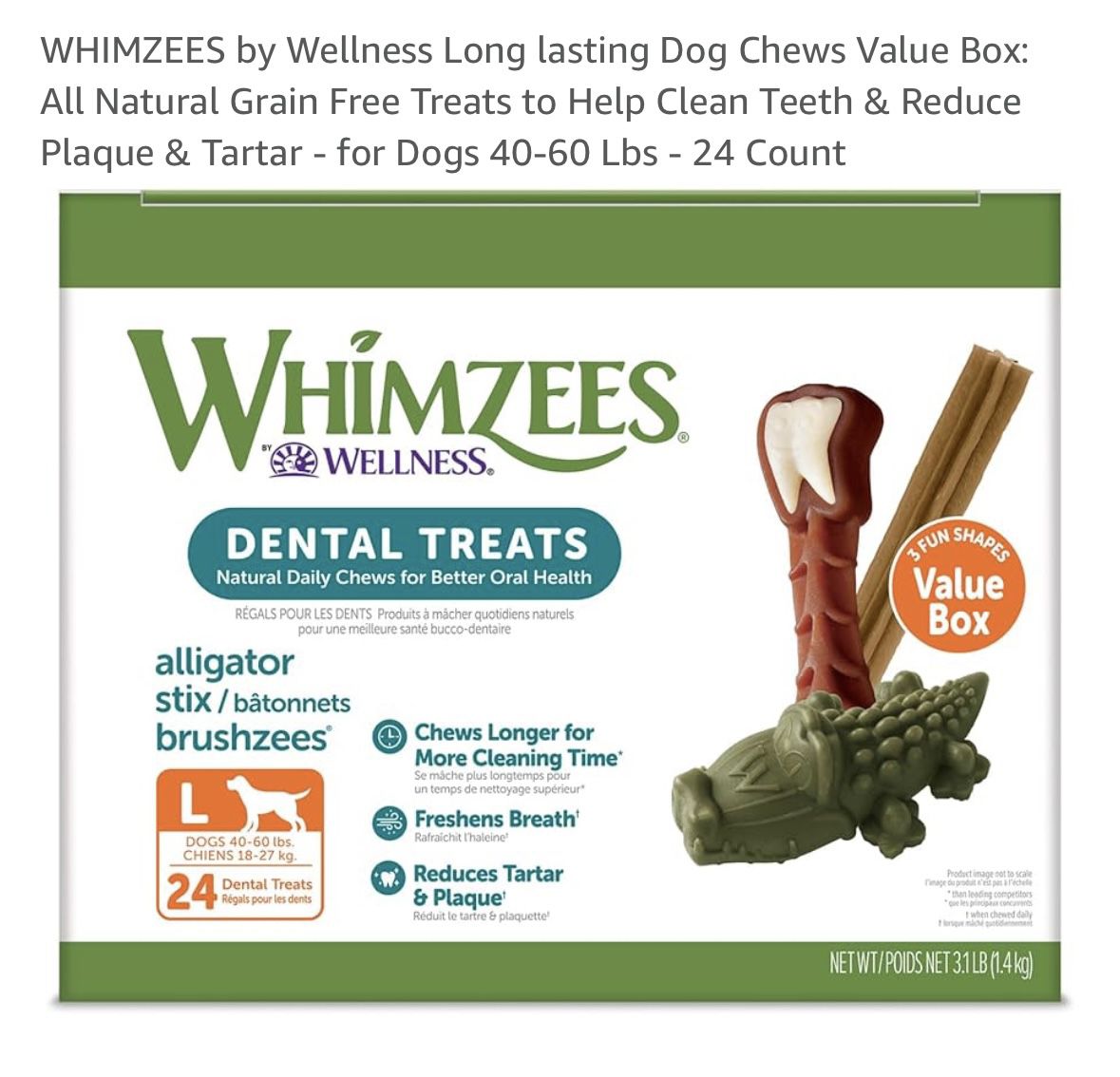 Whimzees Large Dog Dental Treats, 24 Ct NEW