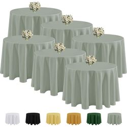 Fitable 6 Pack Sage Green Round Tablecloths - 90 Inches Round - Wrinkle And Stain Resistant Fabric Table Clothes, Washable Polyester Table Covers For 