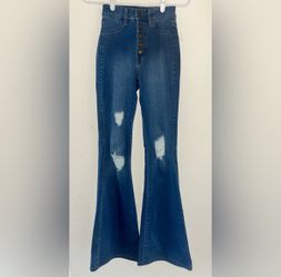Fashion Nova Women's Blue Distressed Flare / Bell Bottom Jeans