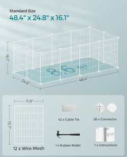 SONGMICS Pet Playpen Small Animal Fence Cage w/ Cable Ties DIY Metal Enclosure - White