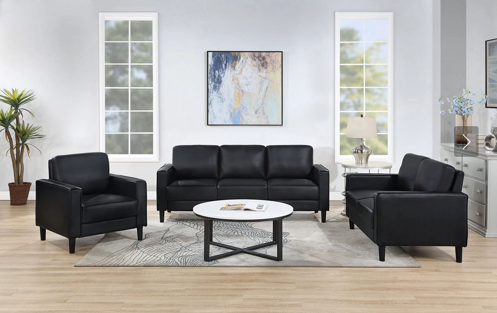 3-Piece Upholstered Sofa Set Black & Grey