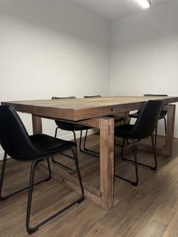 Rustic Wood Dining Table with 6 Chairs