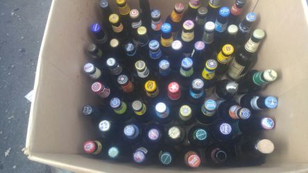 Empty microbrew World beer bottle collection