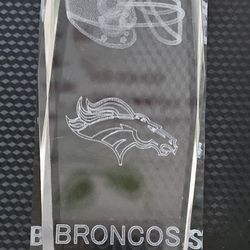Crystal Clear Glass Paperweight with 3-D Laser Etched Denver Broncos 6"