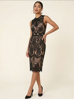 Lulus Black Crochet Lace Cocktail Dress High Neck with Nude Lining Size XS