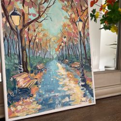 Rest In The Park. Autumn Painting.