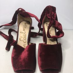 Sam Edelman Odele Red Fabric Peep Toe Wrap Lace Dress Heels Women Sz 7M US/37EU