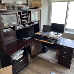 Wood L-Shaped Desk, With Printer