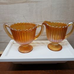 Fenton Marigold Carnival Creamer Footed Sugar Set
