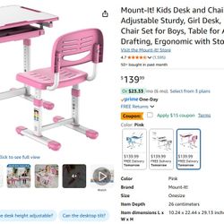 Used Pink Adjustable Child Desk Set