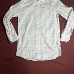 English Laundry Classic MenButton Up Sz(14-1/2,32/33  White/blue CONTRAST CUFFS