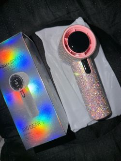 Pink Rhinestone Bling Handheld Fan 100 speed
