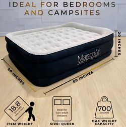 MaisonAir 20in Queen Airbed Premium Air Mattress with Coil Beam Support and Built in Pillow with Electric Air Pump