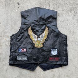 Vintage CARIBOU CREEK Bald Eagle Route 66 Biker Leather  Vest Harley Davidson Sturgis