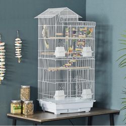 Bird Cage, 39” Rooftop Large Flight Parrot Bird Cage w/Toys | Jaula de pájaros